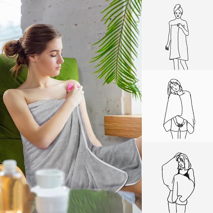 KinHwa Microfiber Bath Towels 2 Pack 30x60 Inch Large Shower Towels Gray1 | Large absorbent bath towel for shower, spa, swimming, pool Soft quick dry microfiber 30x60 inch for women and men - Image 6