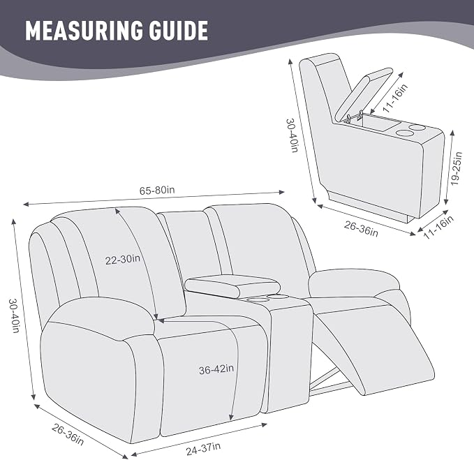 KinCam Loveseat Recliner Covers with Middle Console Slipcover, Light Gray | Stretch Recliner Sofa Covers for 2 Seat Couch Cover, Jacquard Furniture Protector Covers with Elastic Bottom for Kids, Pets - Image 6
