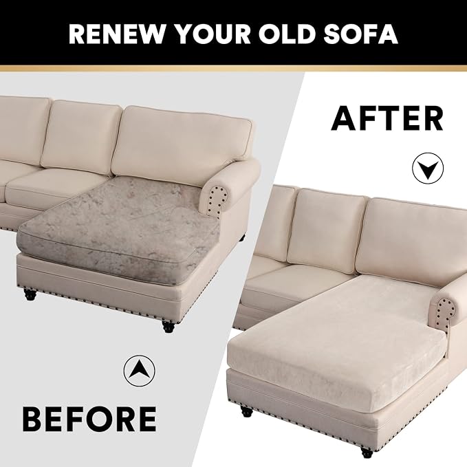PrinceDeco Sectional Couch Covers Velvet Couch Cover for Dogs Washable L Shaped Couch Cover 1 Piece Individual Sectional Couch Covers with Elastic Bottom(Chaise Lounge,Ivory) - Image 7
