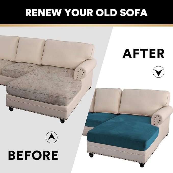 PrinceDeco Sectional Couch Covers 3 Pieces Velvet Sofa Covers L Shape Soft Couch Covers for Sectional Sofa Corner Sofa Cover Couch Cover for Dogs Washable (2 Seater + 1 Chaise,Deep Teal) - Image 7
