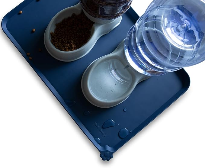 Hoki Found Large Silicone Pet Food Mat - Non Slip Dog, Cat Bowl Mat Tray - Waterproof Feeding Placemat - Indigo Ink - Image 5
