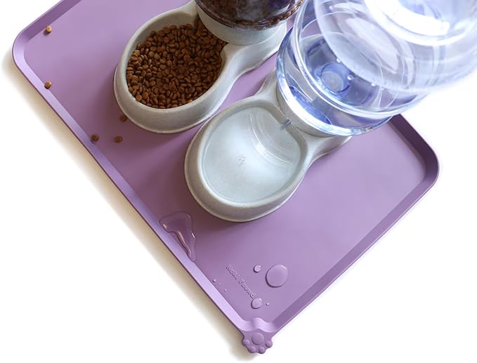 Hoki Found Large High-Sided Silicone Pet Food Tray - Non-Slip Bowls Placemat - Dog and Cat Feeding Mat - Waterproof - Amethyst - Image 5