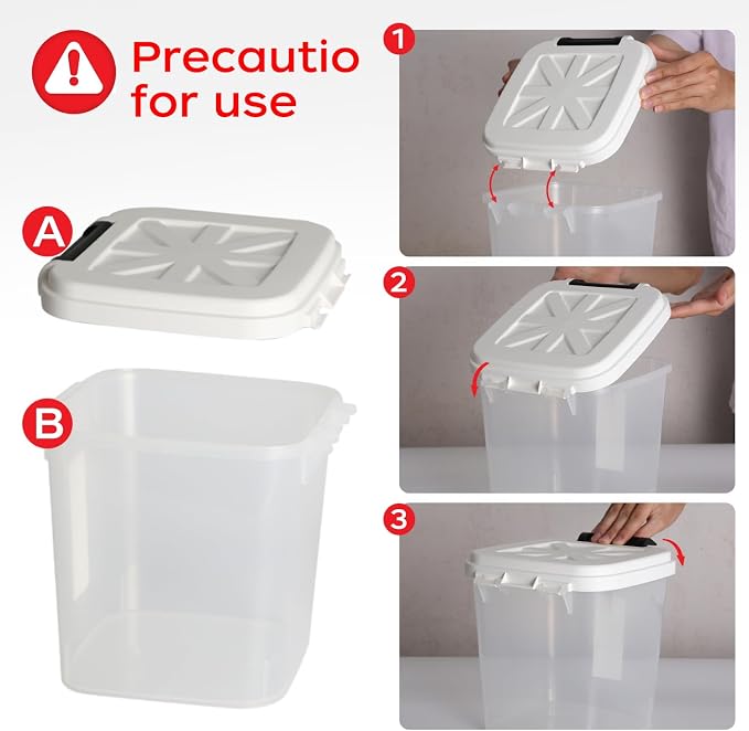 LivLab Mker Pet Food Storage Container, 5 lbs Dog Cat Treat Storage Bin with Lid, Dry Food Storage for Dog Treats, Cat Food, Cereal, Rice, Birds (4 lbs) - White | Airtight snap-lock lid, clear BPA-free body, and measuring cup for dog treats, cat food, ... - Image 8