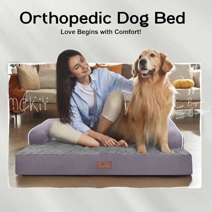 MEKIY XXL Orthopedic Waterproof Dog Bed with Bolster for Extra Large Dogs | Pillow Support for Neck Relief, Egg Crate Foam, Waterproof Liner, Anti-Slip Bottom, Removable Bolster Cover, 45 x 35 Inch - Image 7
