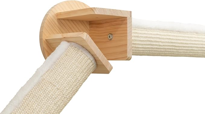Trixie Cat Wall Furniture Set 6-7pc Cat Climbing Wall Set - Sisal Rope Scratching Posts, Elevated Bed, Corner Shelf, Steps - Natural/White - Image 6
