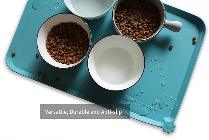 Hoki Found L Silicone Pet Food Mats Tray - Non Slip Pet Dog Cat Bowl Mats Placemat - Dog Pet Cat Feeding Mat - Waterproof Dog Cat Food Mats -Pet Water Mats for Carpet -Glacier - Image 4
