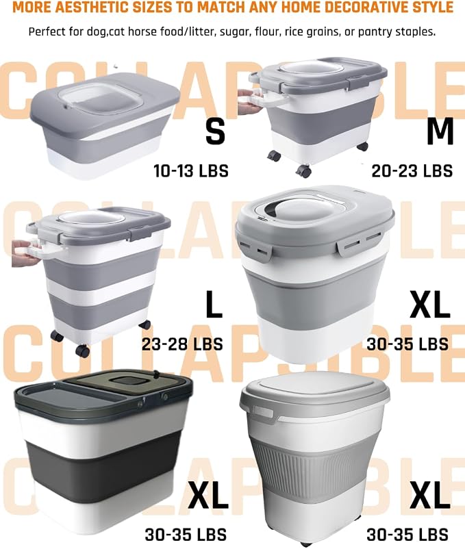 HOYTAMDAR 35lbs Dog Food Storage Container, Collapsible Dog Food Container, Wheels, Handle, Airtight Pet Food Storage Container, Scoop, 2L Small Dry Food Pail For Dog Cat Bird Food - Image 9