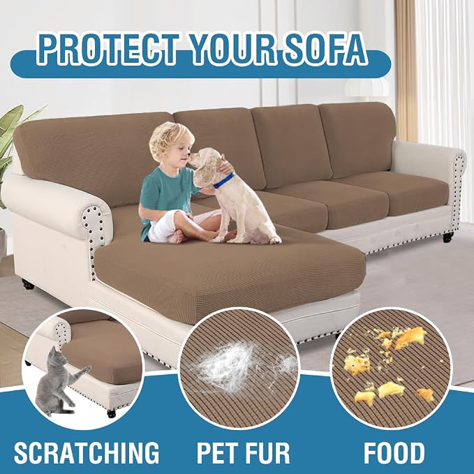 H.VERSAILTEX Sectional Couch Covers 4 Pieces Sofa Seat Cushion Covers L Shape Separate Cushion Couch Chaise Cover for Both Left/Right Sectional Couch (Seat Only: 1 Chaise + 3 Sofa, Macchiato) - Image 7