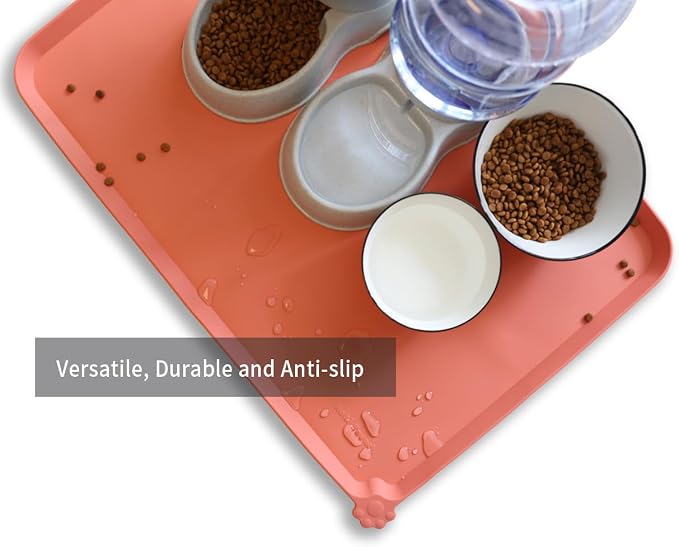 Hoki Found X-Large Silicone Pet Feeding Mats - Non Slip, Waterproof Food & Drink Mats for Dogs, Cats & Carpet - Burnt Coral - Image 4