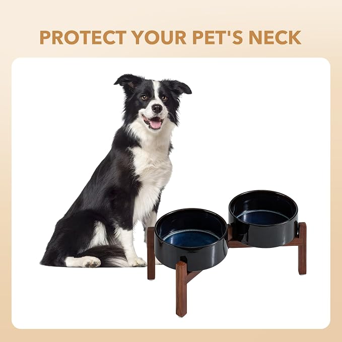 Havniva Elevated Dog Bowls, Ceramic Raised Dog Bowl with Stand | 7.3” Dog Food Bowls Elevated, Dog Food and Water Bowl Set, Non-Slip Acacia Wood Stand, Medium Dogs Bowl, 5 Cups 41 oz - Image 6