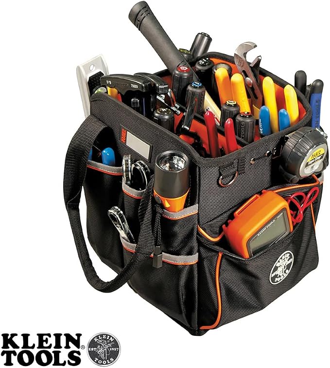 Klein Tools 5541610-14 Tool Bag with Shoulder Strap Has 40 Pockets for Tool Storage and Orange Interior - Image 11