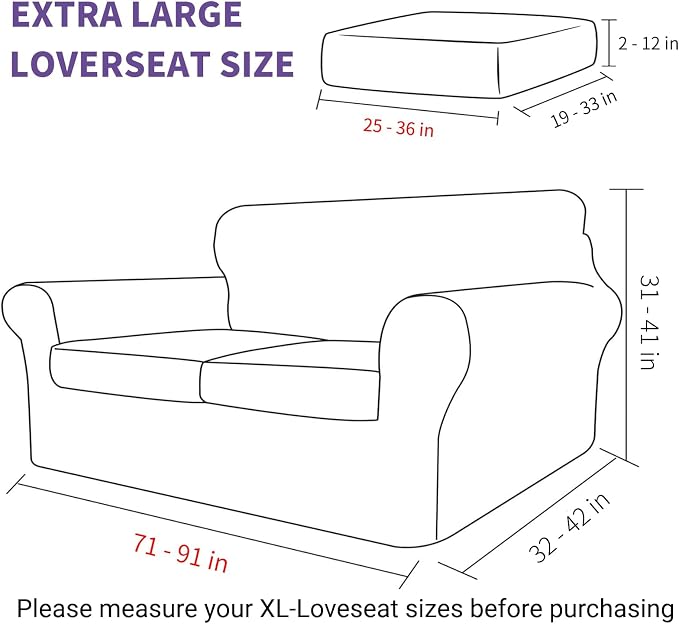 ZNSAYOTX 3 Piece Stretch Sofa Covers (71"-91") for 2 XL Cushion Couch, Thick Striped Sofa Cover with Elastic Band Bottom Ties Non-Slip Stay in Place, Soft Durable Couch Slipcovers, Black - Image 6