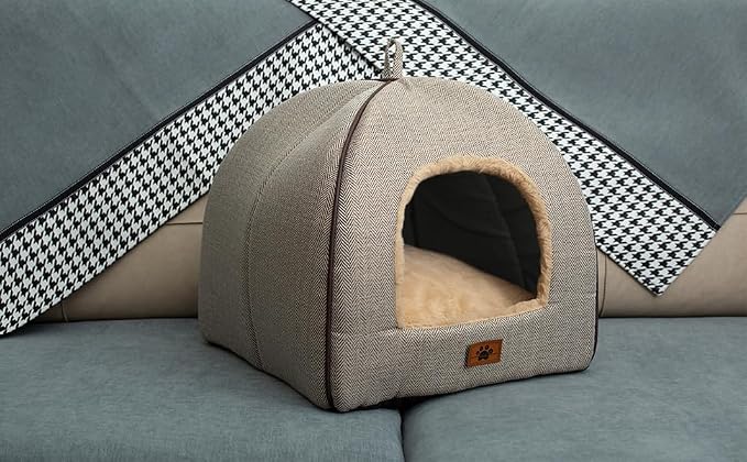 WINDRACING Cat Bed - Cat Cave House Tent with Washable Cushioned Pillow, Soft Kitten Beds, Pet Furniture (Large, Beige) - Image 7