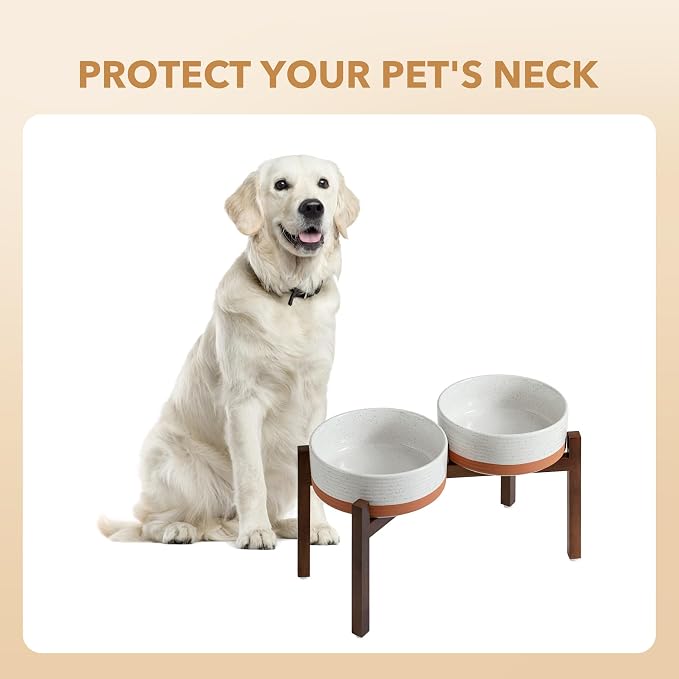 Havniva Elevated Dog Bowls, Ceramic Raised Dog Bowl with Stand | 8.2” Dog Food Bowls Elevated, Dog Food and Water Bowl Set, Non-Slip Acacia Wood Stand, Large Dogs Bowl, 7.6 Cups 60 oz - Image 6