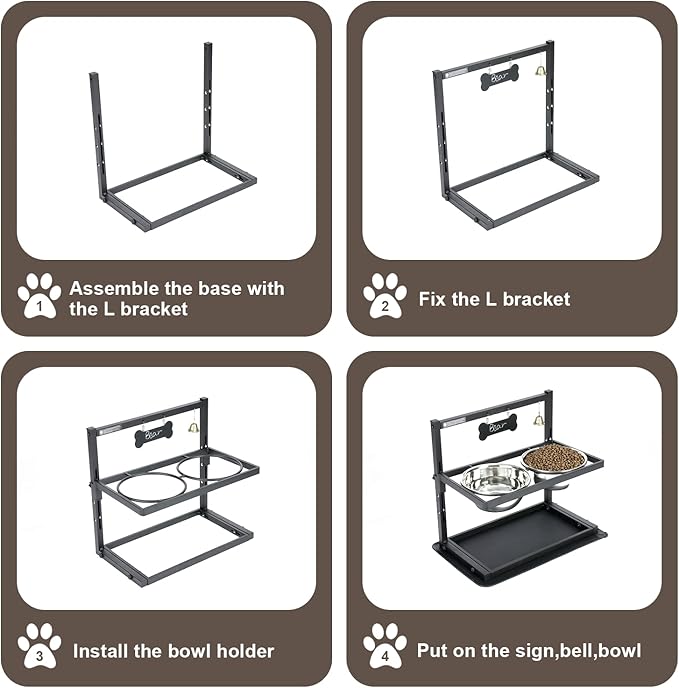 Elevated Dog Bowls with Slow Feeder for Large Dogs – Adjustable Raised Stand with 2 Stainless Steel Bowls & Spill-Proof Mat, Non-Slip Dog Feeder for Large & Medium Dogs (Black) - Image 6