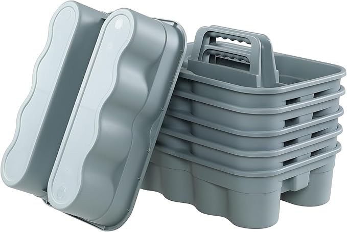 6-Pack Plastic Cleaning Storage Caddy, Gray | Cleaning Supply Carry Caddy - Image 7