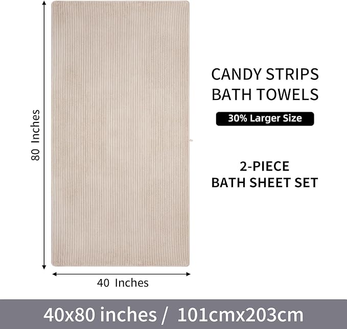 2 Piece Bath Sheets, 40"x80" Microfiber Bath Towels, Beige | Extra-large size, Quick dry, Highly Absorbent, Lint Free,shower towels for bathroom gym spa,Big and Tall users - Image 8