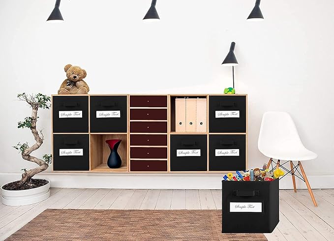 13x13x13 storage cube bins (Set of 10) Fabric storage cubes with 10 Labels Window Cards & a Pen, storage cubes 13x13, Collapsible 13 inch cube storage bins, Cubby Organizer Boxes, Black - Image 6