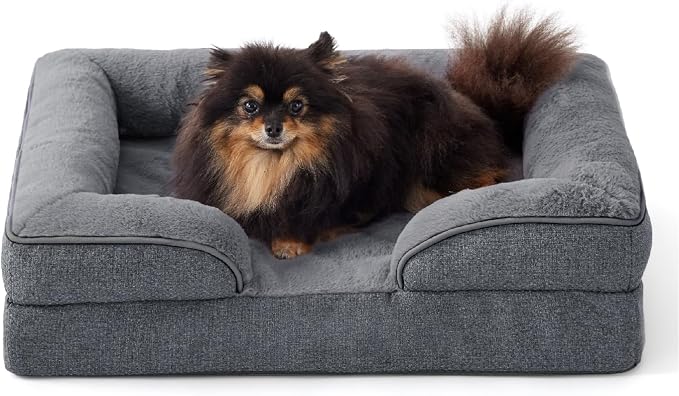 Made4pet Dog Bed Orthopedic, Dog Sofa for Small Dogs Supportive Foam Pet Cushions Bed with Washable Removable Cover, Egg-Crate Foam, Waterproof Lining Bottom, Grey, 24 * 18 * 6 Inch by Made4Pets