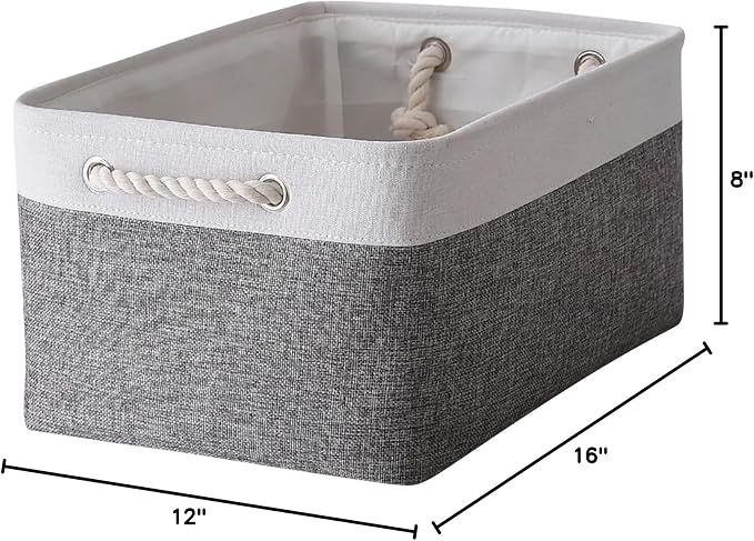 TheWarmHome Organization and Storage Basket for Organizing- 16x12x8 inch 1 Pack Fabric Storage Cubes, Collapsible Storage Bins for Shelves Organizer Gift Closet Cloth Toy (White & Grey) - Image 7