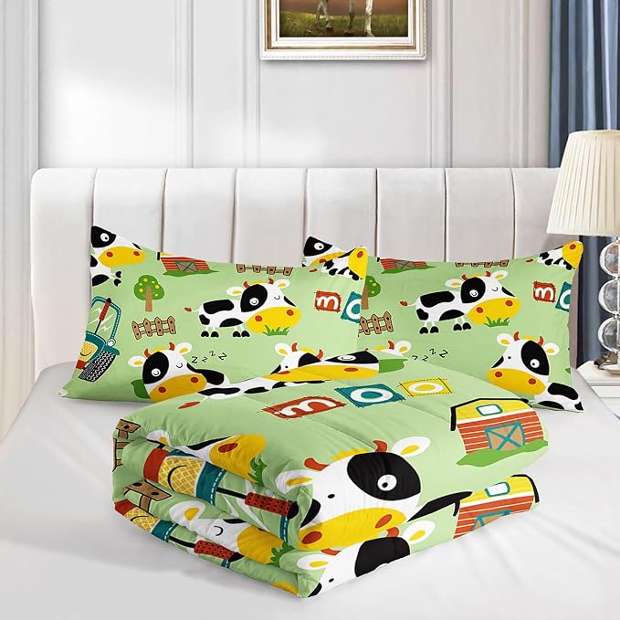 Cute Cow Comforter Set Farm Aninmal Printed Bedding Set with 1 Comforter and 2 Pillowcases for Boys and Girls Bedroom All Season(Cow Twin) - Image 4