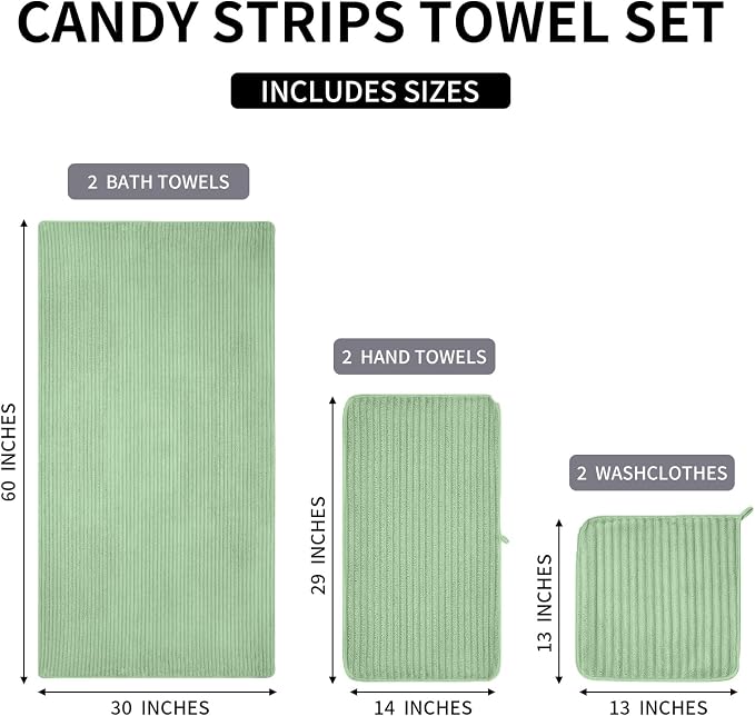 6 PC Bath Towel Set, 40"x80" Oversized Bath Sheets, Sage Green | Microfiber, Quick Dry, Highly Absorbent, Towels for Bathroom, 2 Extra Large Bath Towels, 2 Soft Hand Towels, 2 Washcloths - Image 8