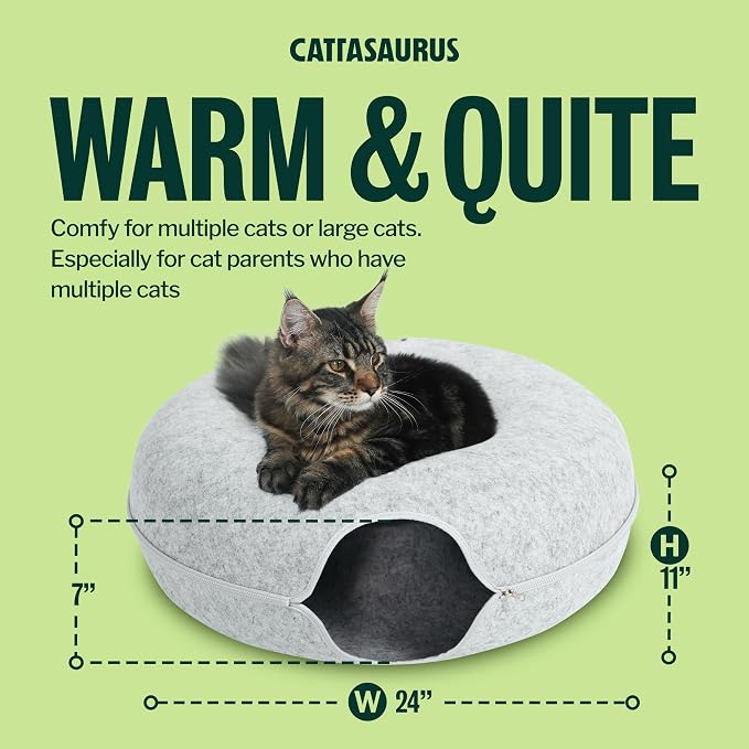 Cattasaurus Peekaboo Cat Cave Duo Jumbo Set, Extra Spacious Cat Donut for Multiple & Large Kitty 15+ lbs, Scratch Detachable Cat Beds for Indoor Cats, Washable Cat Tunnel Bed, Best Kitten Toys - Image 9