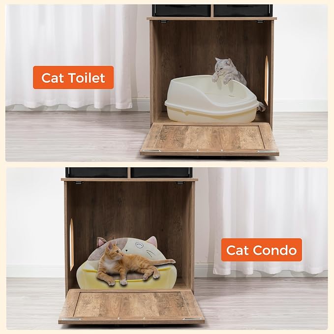 DWANTON Litter Box Enclosure with 2 Storage Shelves and 2 Drawers, 2-in-1 Hidden Cat Litter Box Enclosure Furniture with Shelf, Reversible Entrance, Washable Drawers, 50-Inch, Greige - Image 8