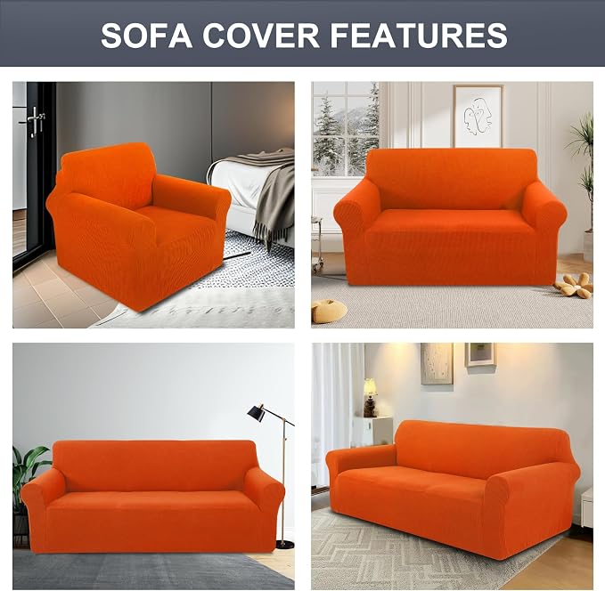 Stretch Oversized Sofa Couch Cover Washable Slipcover, Orange | 1-Piece X-large Sofa Cover For 3 Cushion,Furniture Protector Couch Cover For Dogs, Polyester Spandex Jacquard fabric - Image 7