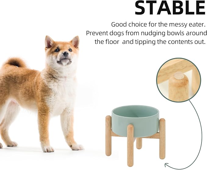 Havniva Elevated Dog Bowls Ceramic Dog Bowls with Stand, Dog Food Bowl | 6.1” Raised Dog Bowls with Non-Slip Wood Stand, Dog Food and Water Bowl Set, Dog Feeding Bowls for Small & Medium Dogs - Image 7