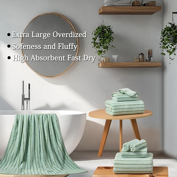 Mistyrose Bath Towels,8 Pack Large Bath Towels Set Super Absorbent Microfiber Bath Sheets-2 Oversized Bath Sheets 2 Hand Towels 4 Washcloths for Family Hotel Spa Gym(Light Green) - Image 8