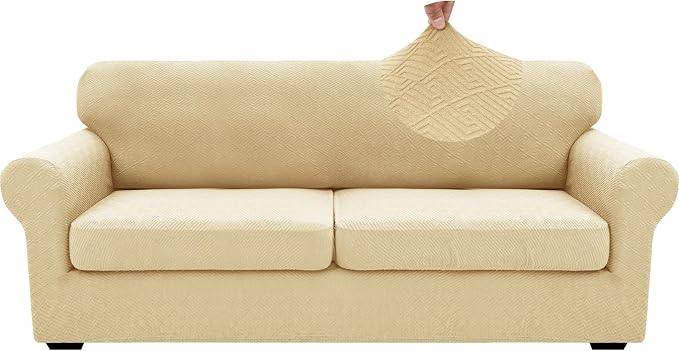 XINEAGE 2026 New 3 Pieces Couch Covers for 2 Extra Large Cushion Sofa Super Stretch Sofa Cover for 2 Large Seat Cushion Universal Loveseat Slip Cover for Living Room (Beige), 71"-91"(2 Cushions) - Image 9