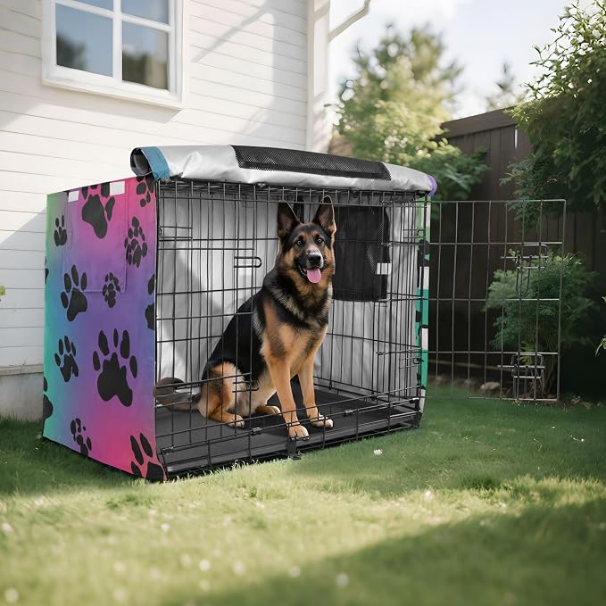 Dog Crate Cover Kennel Cover for Dog Cages Breathable for Wire Cage Indoor Outdoor Gradient Paw Prints and Trails - Image 8