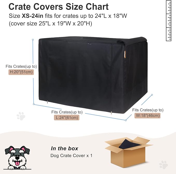 HiCaptain Breathable Dog Crate Cover 24 Inch, Durable Heavy Duty Kennel Cover, Dual Zippered Panels, Windproof Waterproof UV-Resistant(Black) - Image 6