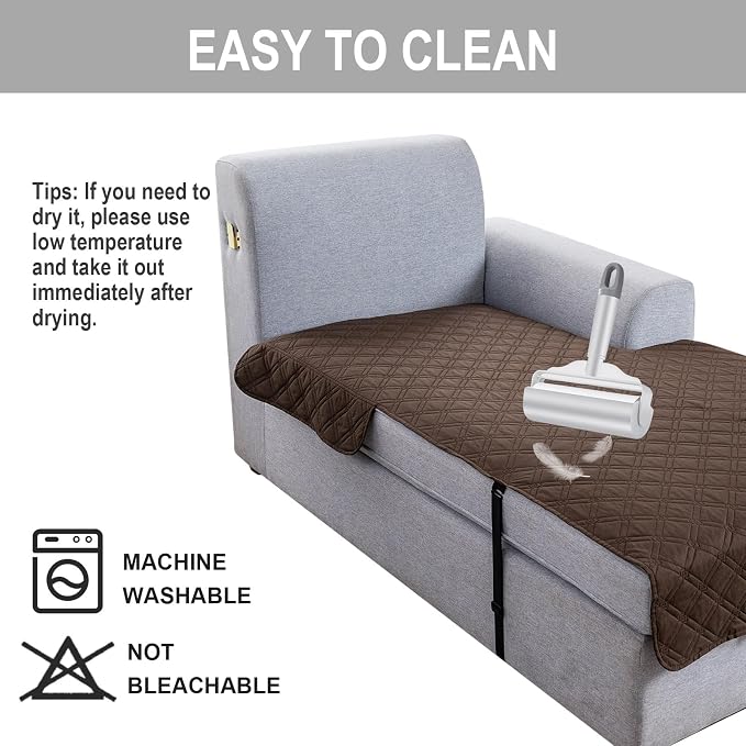 Genina L Shape Couch Cover, Sectional Couch Chaise Covers, Waterproof Washable Sofa Covers for Right L Shape Chaise Lounge, Anti-Slip Sofa Slipcovers for Dogs Cats Pet Friendly(Chololate) - Image 6