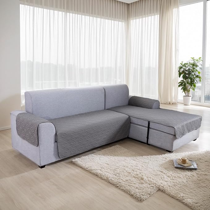 Genina 100% Waterproof Sectional Couch Covers for L Shaped Chaise Lounge Right, Anti-Slip Sectional Cover Furniture Protector Couch Cover for Dogs Pets, 1 Piece (Light Gray, Right Chaise Cover) - Image 7