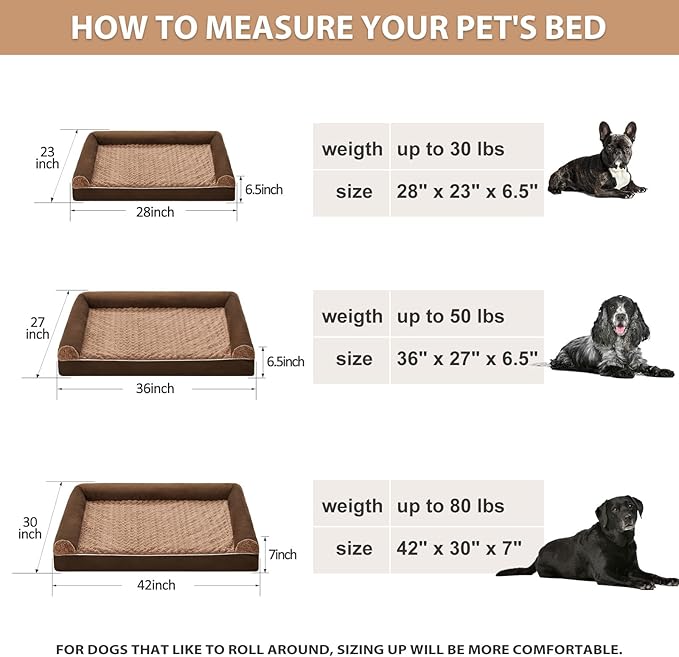 BFPETHOME Orthopedic Washable Large Dog Bed for Senior Dog Comfy Sleep | Waterproof Big Soft Pet Couch Bed for Dogs Relax with Removable Cover Supportive Egg Crate Foam Brown 36x27 Inch - Image 6