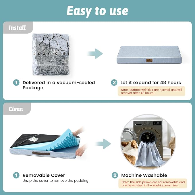 COZY KISS Cooling Orthopedic Dog Bed, Q-Max >0.5 Waterproof Egg Crate Foam Pet Bed with Removable Washable Cover, 36x27x3 Inch,Light Blue - Image 8