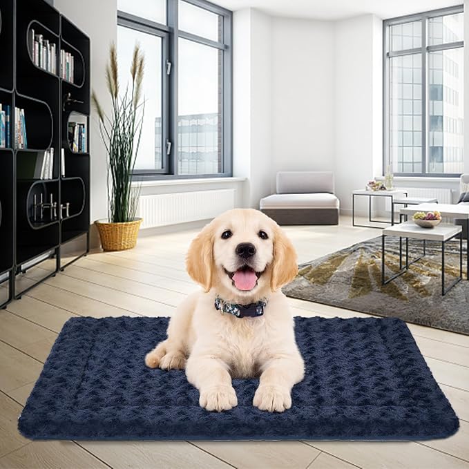 EMPSIGN Dog Crate Pad for 30"x20" Dog Crate, Plush/Canvas Navy | Reversible Kennel Mat (Cool & Warm), Machine Washable, Cozy Plush Sleeping Pad, All-Season Pet Bed - Image 7