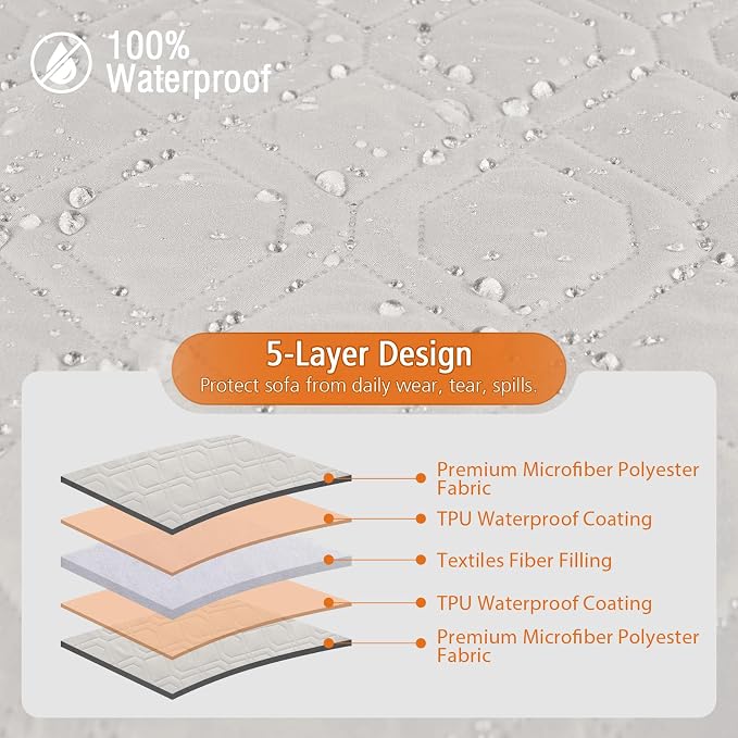 VANSOFY Sectional Couch Covers 100% Waterproof L Shaped Sofa Slipcover 3pcs Reversible Chaise Lounge Cover for Sectional Sofa Furniture Protector Cover for Pets Dog Cat(X-Large, Off White) - Image 7