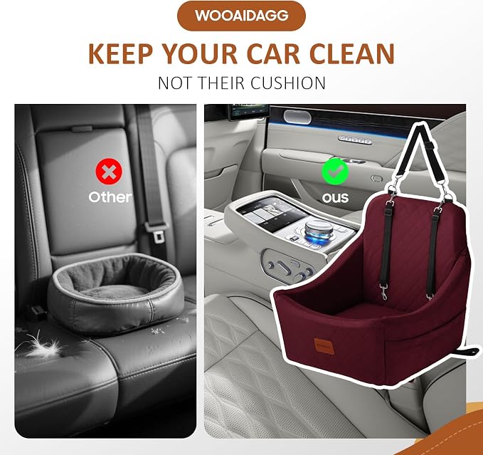 WOOAIDAGG Dog Car Seat for Medium Sized Dogs Up to 40lbs,Comfy Pet Travel Car Bed with Seat Belt Channle,Fully Detachable and Washable,Adjustable Straps,2 Side Pockets,Easy to Install (Red) - Image 6