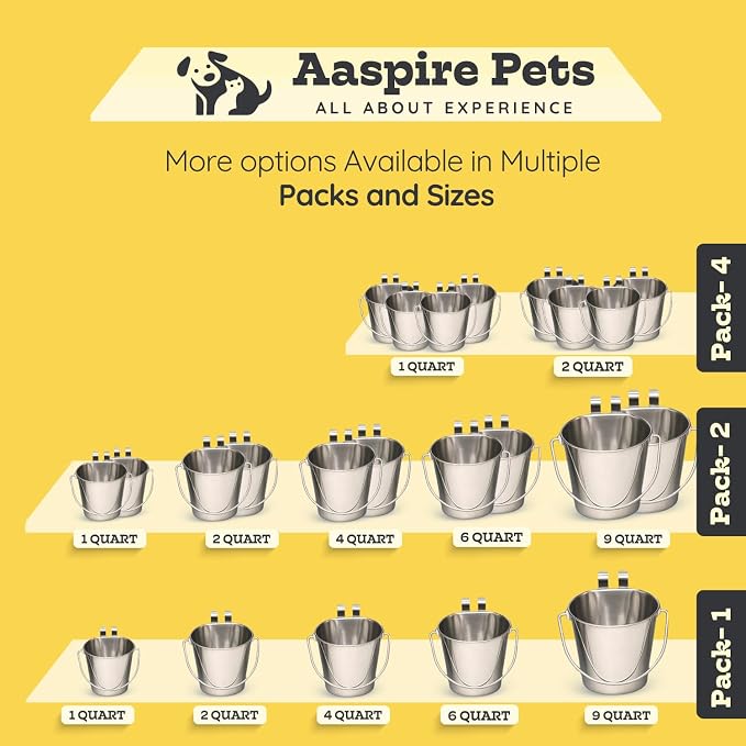 4 Quart Stainless Steel Flat Sided Bucket with Dual Hooks | 2 Pcs Durable Food & Water Bowl for Dogs Cats Goat & Livestock | Fits kennel Cage Critter Crate Hanging Pet Pail | Multipurpose - Image 9