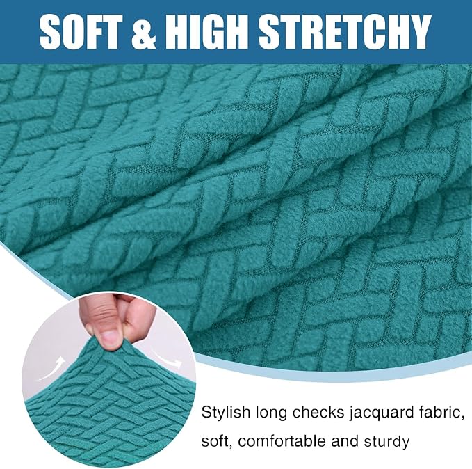 Smiry Waterproof Couch Cushion Covers, Non Slip Seat Cushion Covers | Stretch Jacquard Sectional Sofa Slipcover, Washable Elastic Furniture Protector for Pets, Kid, 3 Pieces, Peacock Green - Image 7