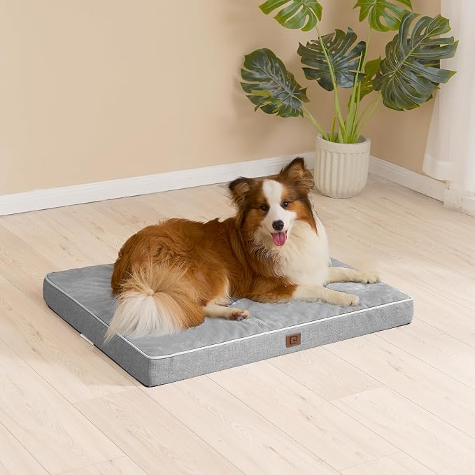 EHEYCIGA Large Washable Dog Crate Bed with Memory Foam, 35x23Inch, Grey | High Density Egg Crate Foam, Waterproof Liner, Removable Easy Clean Cover, Non-Slip Bottom, Fits Crate, Floor and Sofa - Image 9