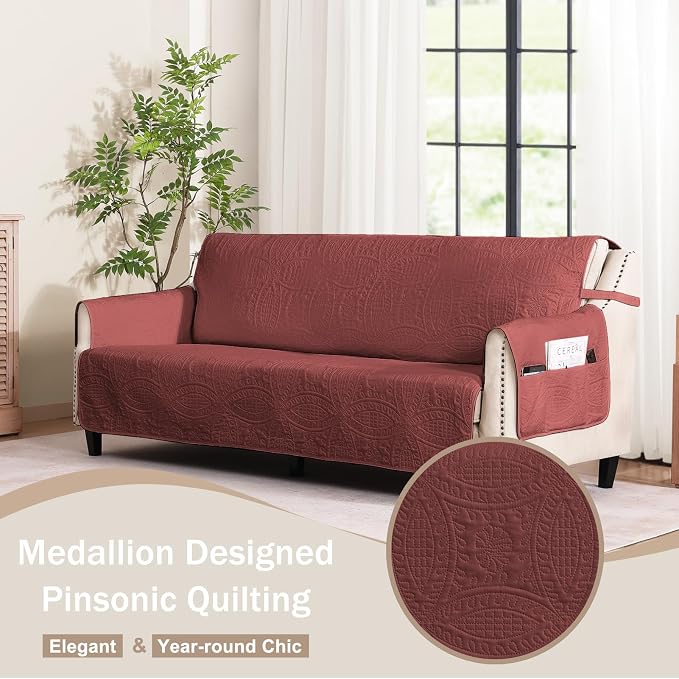 Red Loveseat Covers for 2 Cushion Couch, Water-Repellent Covers for Love Seat Sofa, Machine Washable Quilted Couch Covers, Pet Friendly Sofa Slipcovers (Loveseat 48", Red) - Image 8