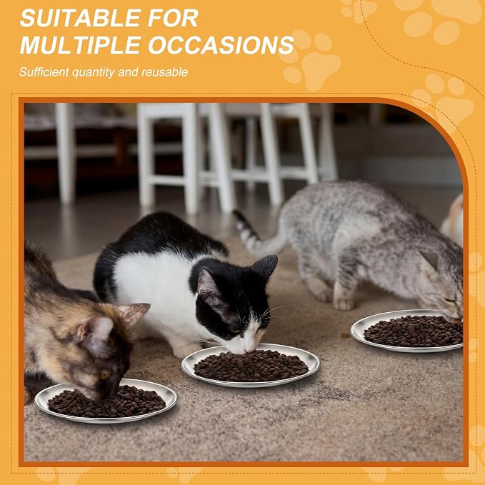 Unittype 30 Pcs Cat Bowls Bulk Stainless Steel 13 oz Kitten Bowls Non-Slip Silicone Bottom Cat Plates Pet Flat Dish Non Slip Bowl for Wet Dry Food - Image 7