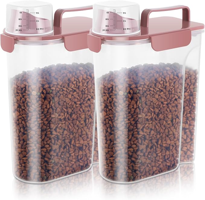 LEAWALK 5Lbs Airtight Pet Storage Container For Cat Dog Bird Food and Keep Fresh, Translucent Body, Upgraded Large Nozzle for Easy Pouring With Handle Design Easy to Carry When Going Rose pink 2pack - Image 8