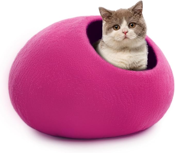 Woolygon Premium Felt Cat Cave Bed – Wool Kitty Beds Handcrafted Kitten Caves Bed for Indoor Cats - Made from Merino Wool, Foldable Cat Hideaway Covered Cat House Pod (Pink Plain) - Image 6