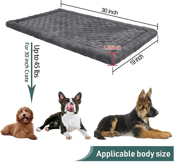 Dog Crate Pad 30x19 inch Gray Memory Foam Dog Bed Mat Small Medium Grey Washable Puppy Sleeping Bed Anti Slip - Image 7