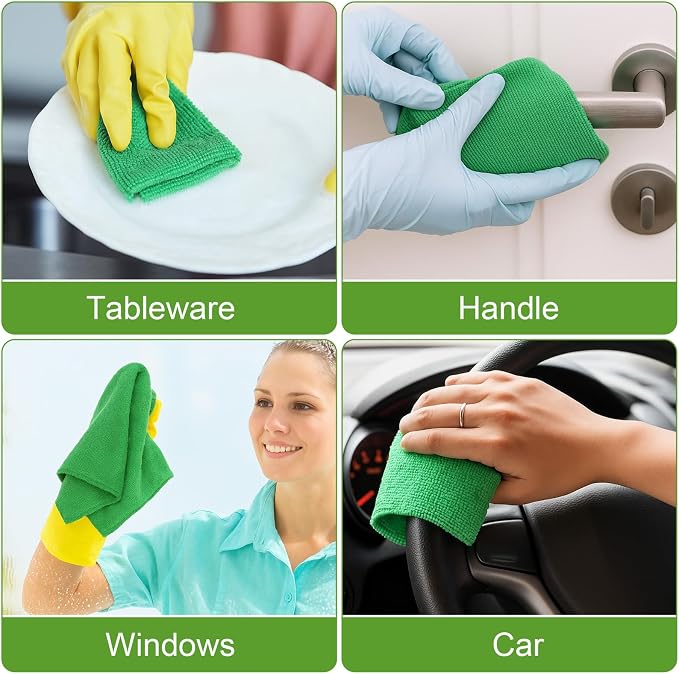 Nuenen 140 Pcs Microfiber Cleaning Cloths for Cars Ultra Absorbent Car Towels Drying Reusable Cleaning Supplies House Kitchen Window Microfiber Towel (Green,16 x 16 Inch) - Image 6